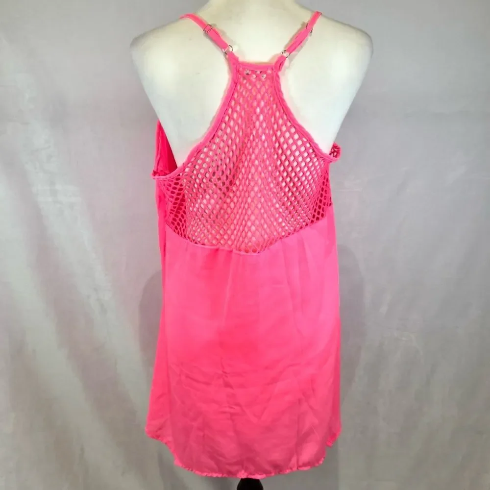 Bright neon pink netted back swim coverup or mini dress size small
